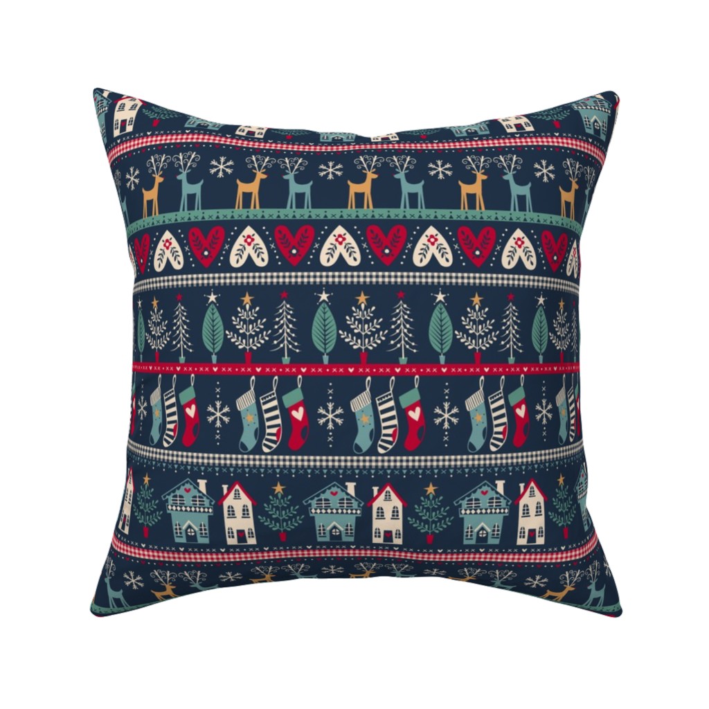 Vintage Nordic Christmas Pillow, Woven, White, 16x16, Double Sided, Multicolor, Seaweed