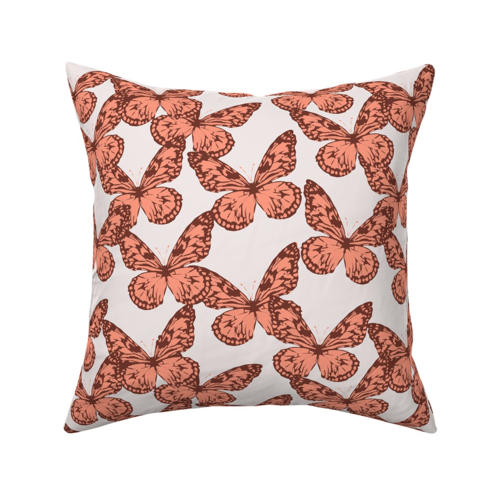 Butterfly Pillow, Woven, White, 16x16, Double Sided, Pink, Priscilla