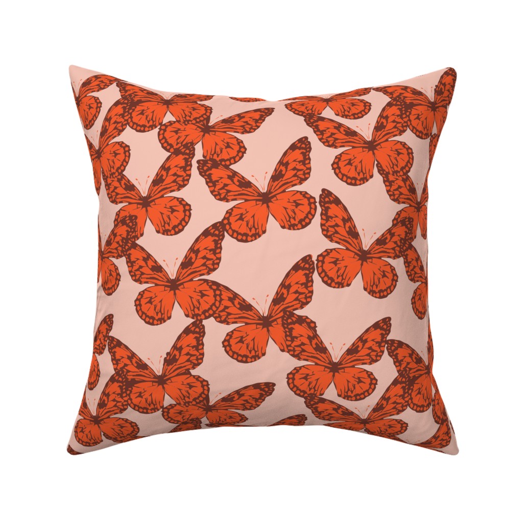Butterfly Pillow, Woven, White, 16x16, Double Sided, Orange