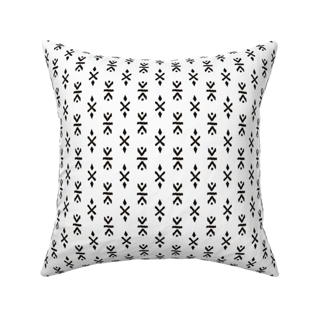 Monochrome Tribal Print - Neutral Pillow, Woven, White, 16x16, Double Sided, White