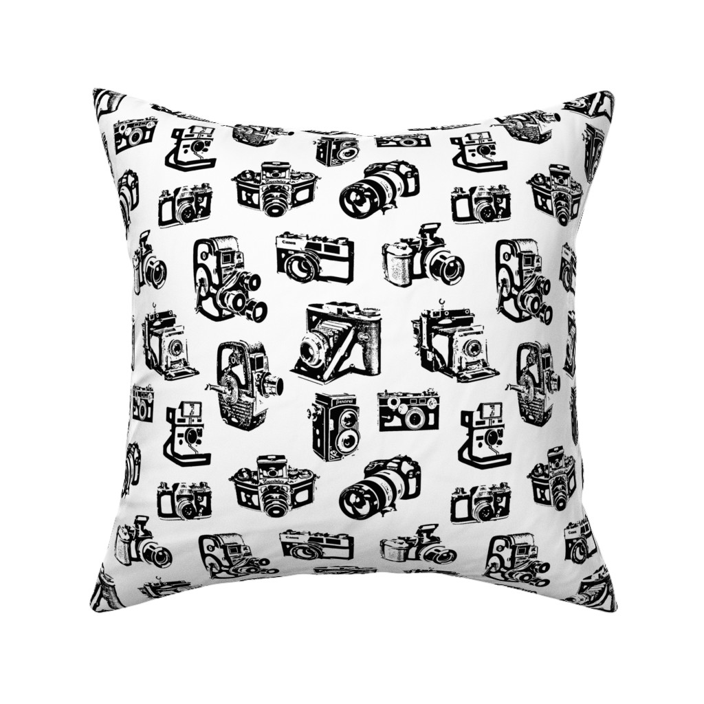 Retro Cameras Pillow, Woven, White, 16x16, Double Sided, White, White