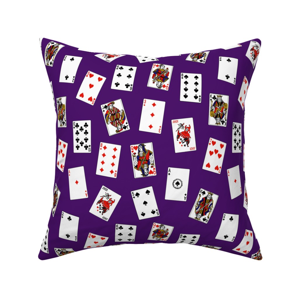 Scattered Playing Cards Pillow, Woven, White, 16x16, Double Sided, Purple
