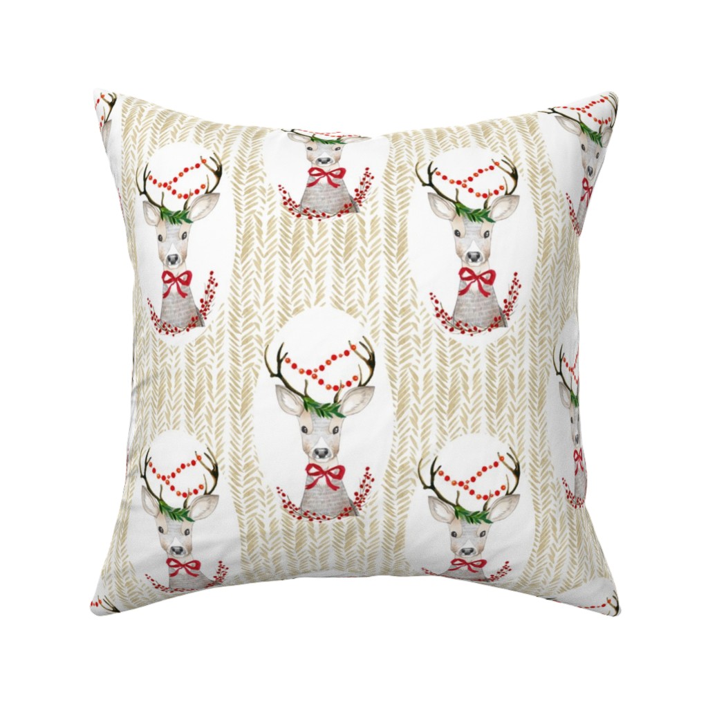 Holiday Fancy Deer Pillow, Woven, White, 16x16, Double Sided, Multicolor