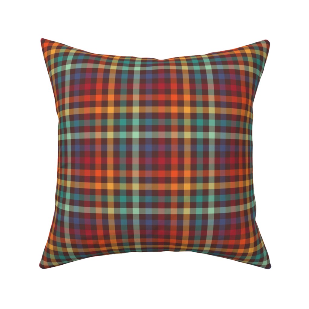 Retro Rainbow Plaid Pillow, Woven, White, 16x16, Double Sided, Multicolor