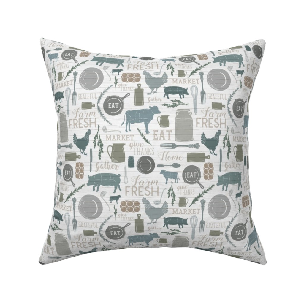 Sing for Your Supper - Gather Round & Give Thanks Pillow, Woven, White, 16x16, Double Sided, Blue, True Blue