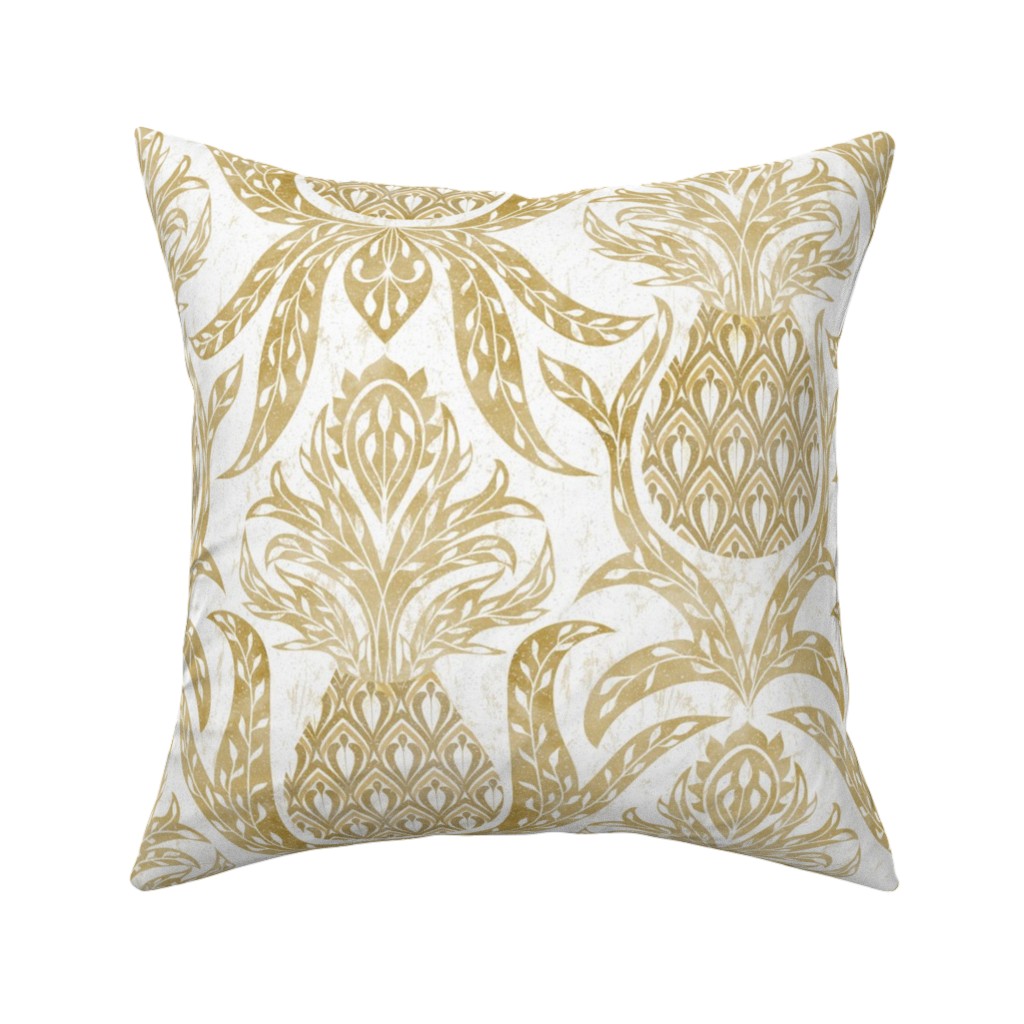 Welcome Pineapple - Gold Pillow, Woven, White, 16x16, Double Sided, Yellow