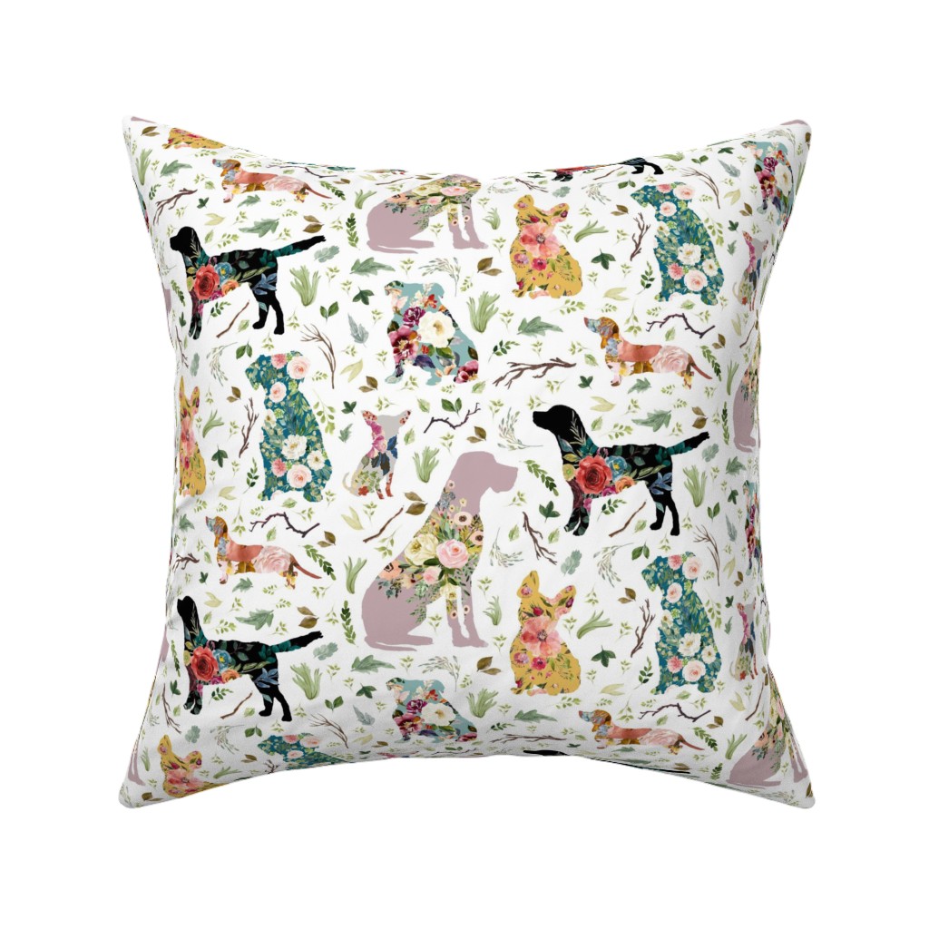 Patchwork Dogs - Multi Pillow, Woven, White, 16x16, Double Sided, Multicolor