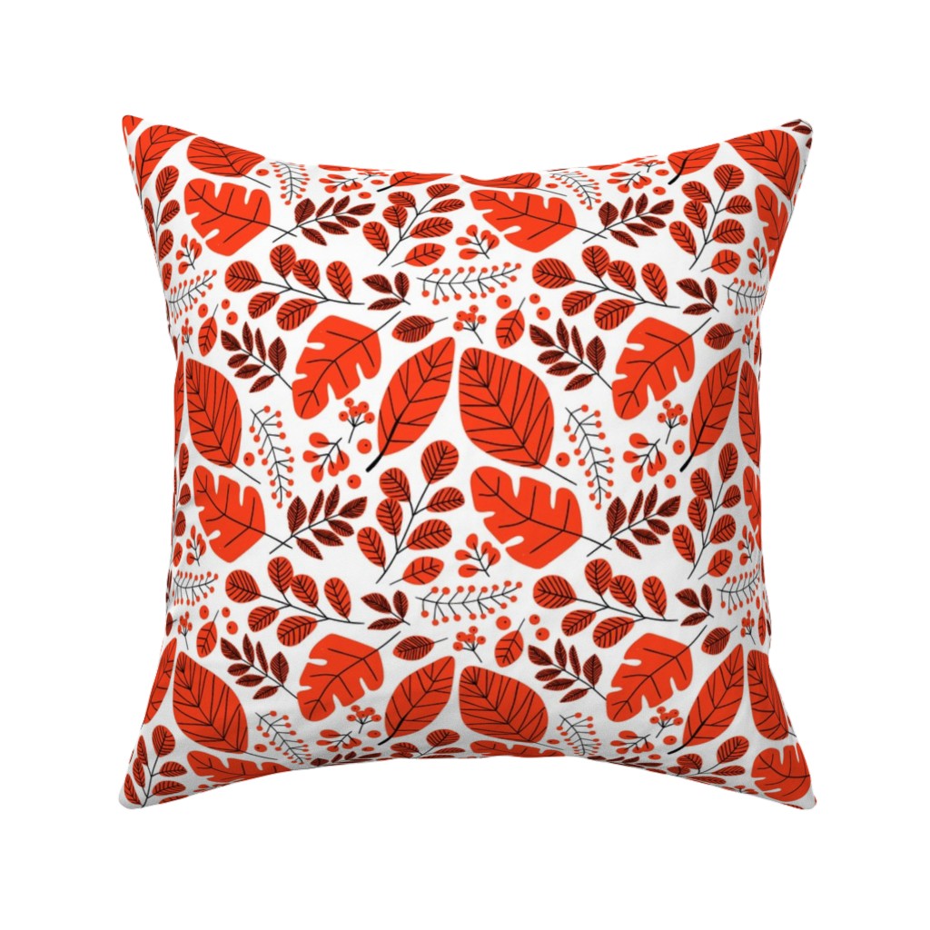 Red Leaves Pillow, Woven, White, 16x16, Double Sided, Red