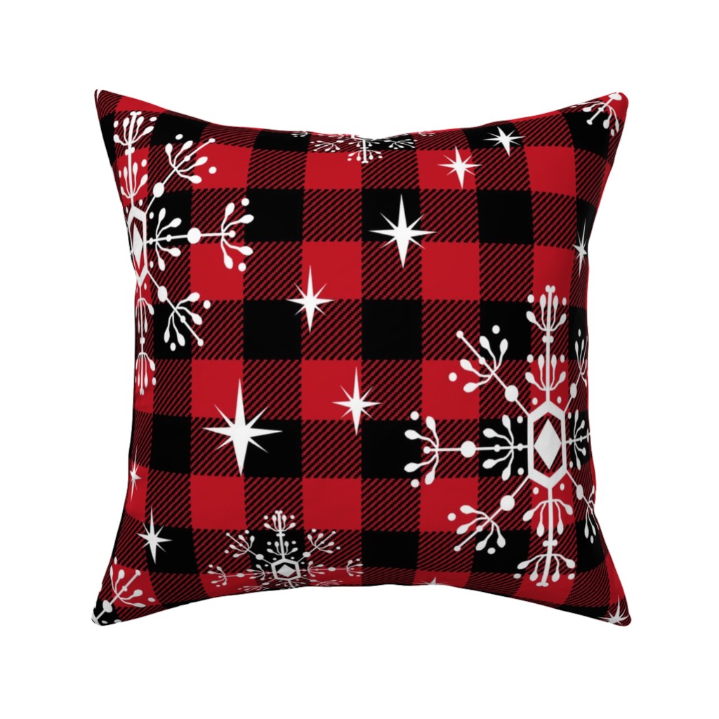 Buffalo Plaid Snowflakes Pillow, Woven, White, 16x16, Double Sided, Red