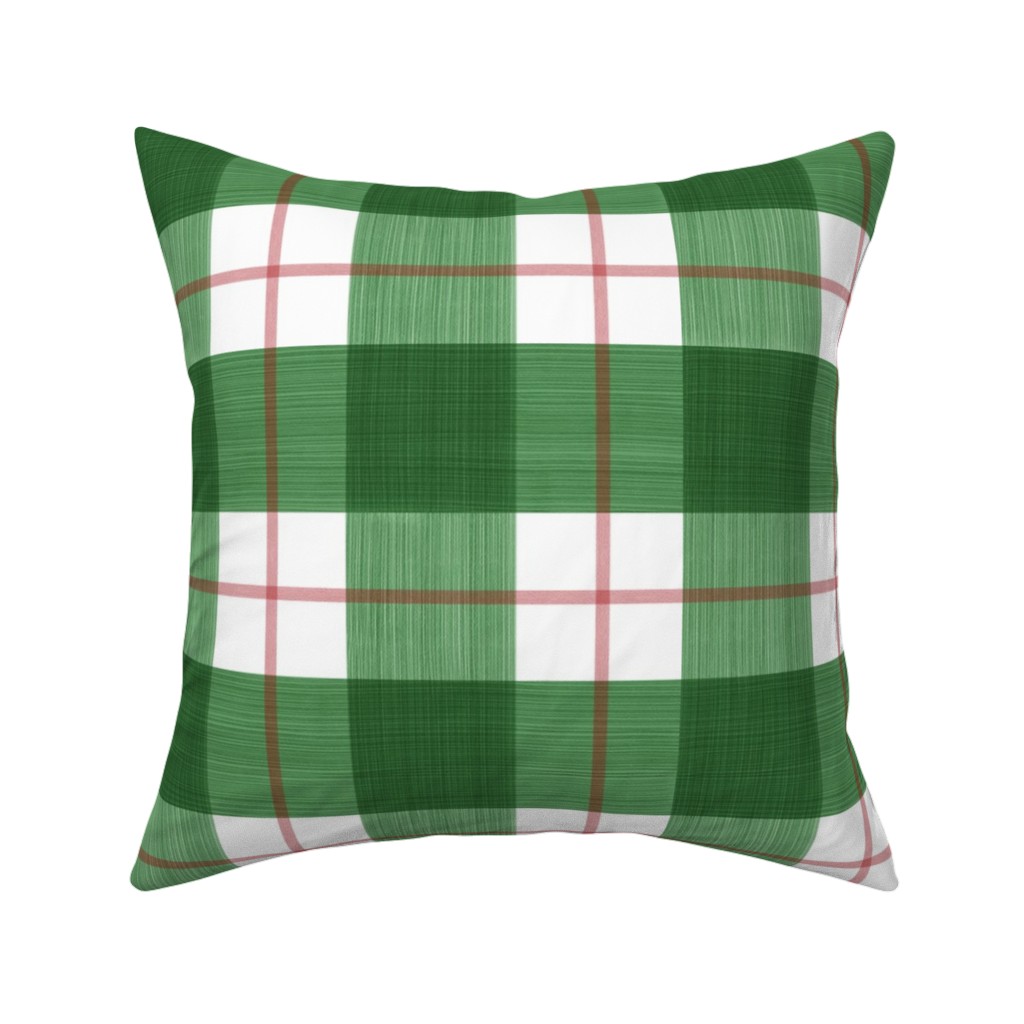 Double Plaid Pillow, Woven, White, 16x16, Double Sided, Green