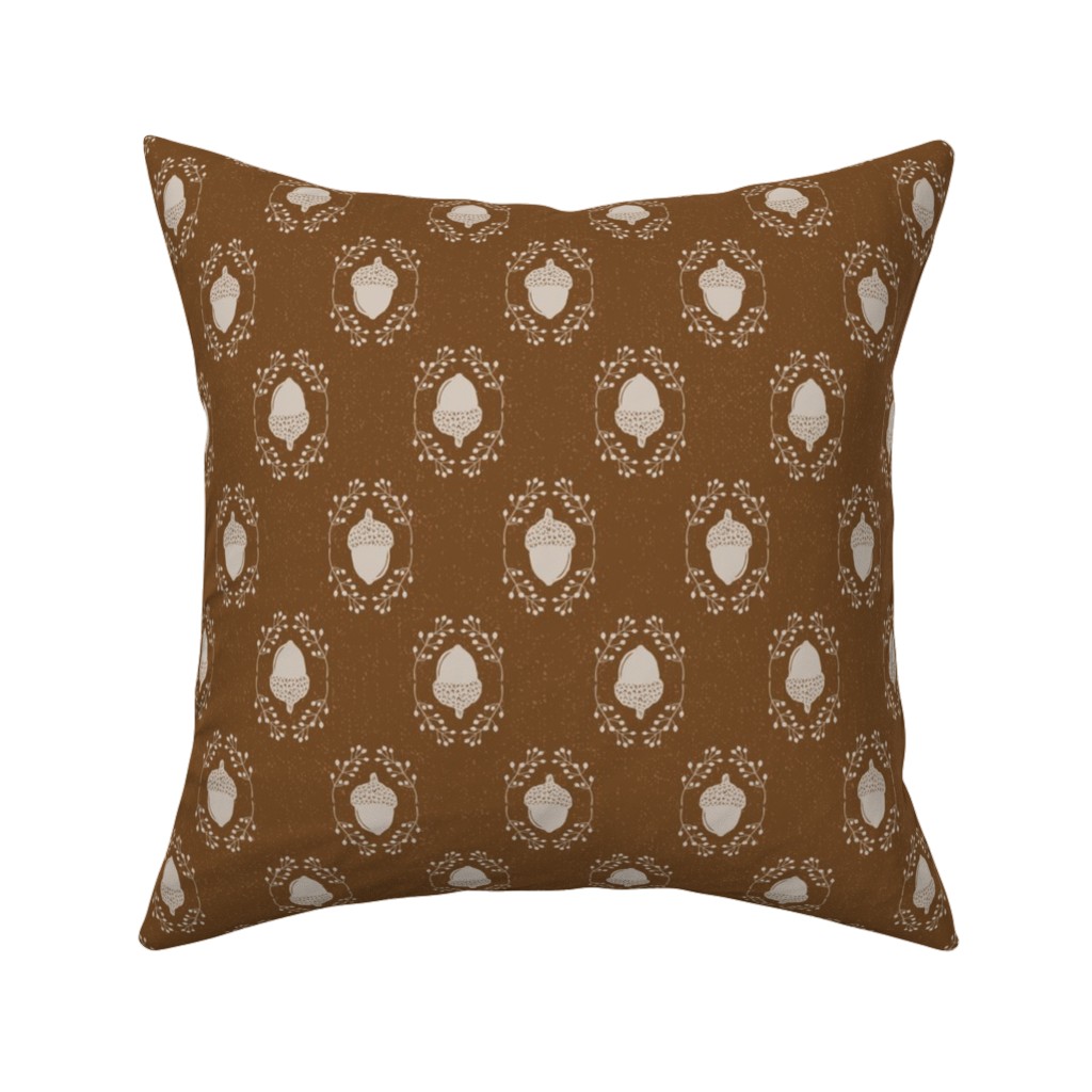 Autumn Acorn Rosehip Textured Damask Pillow, Woven, White, 16x16, Double Sided, Brown
