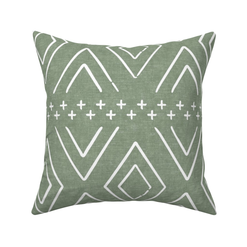 Farmhouse Diamonds Pillow, Woven, White, 16x16, Double Sided, Green
