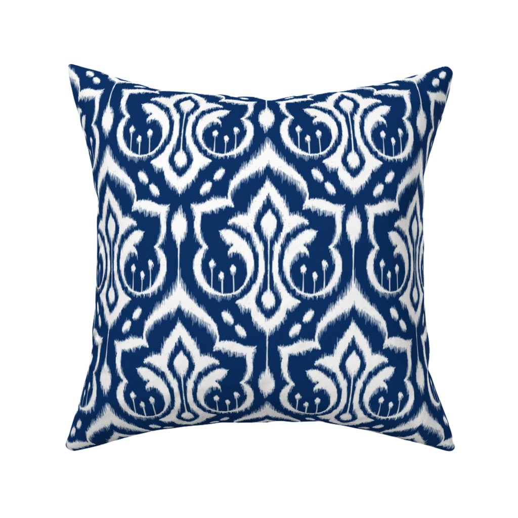 Ikat Damask - Midnight Navy Pillow, Woven, White, 16x16, Double Sided, Blue