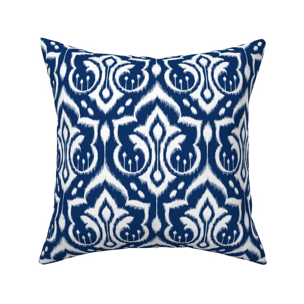 Ikat Damask - Midnight Navy Pillow, Woven, White, 16x16, Double Sided, Blue, True Blue