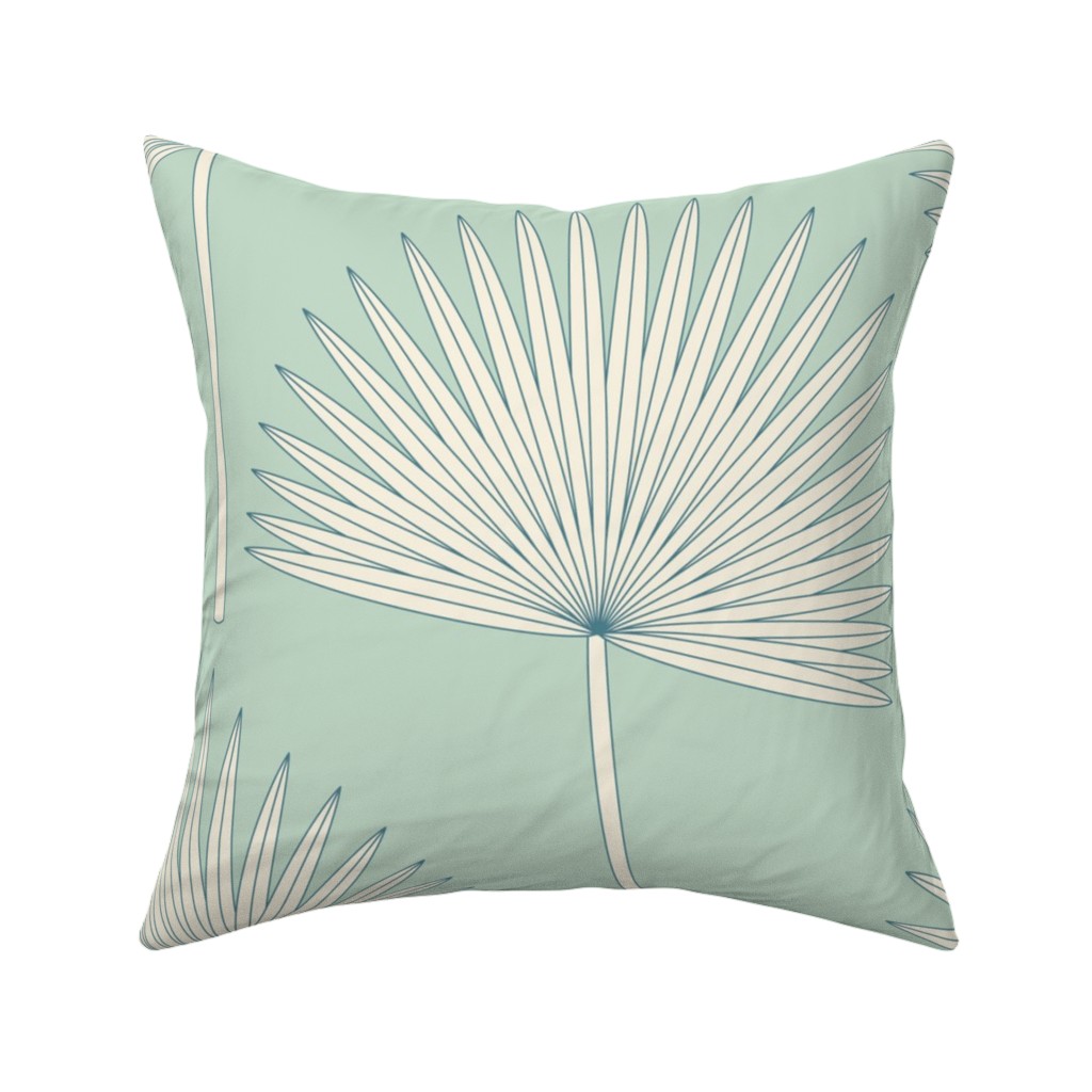 Boho Sunshine Palm Leaves Pillow, Woven, White, 16x16, Double Sided, Green