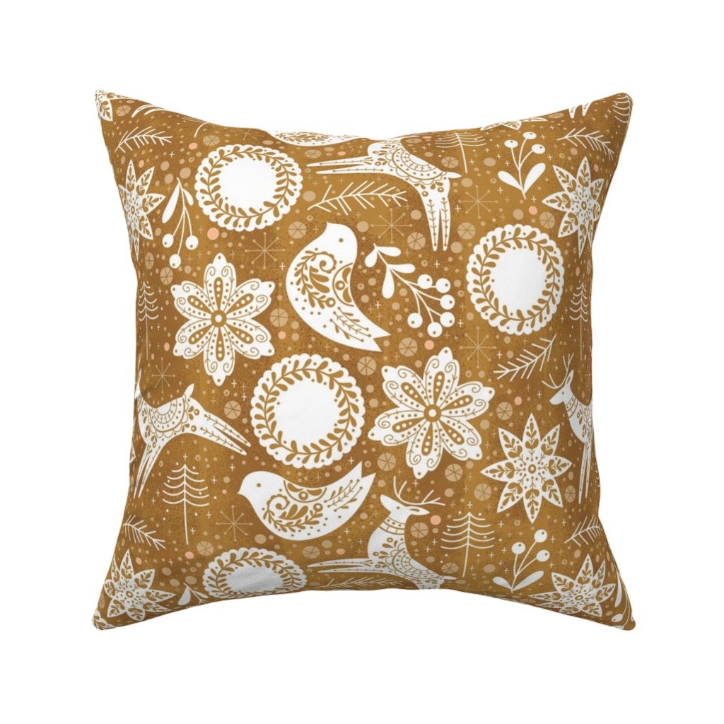 Gingerbread Forest - Brown & White Pillow, Woven, White, 16x16, Double Sided, Brown