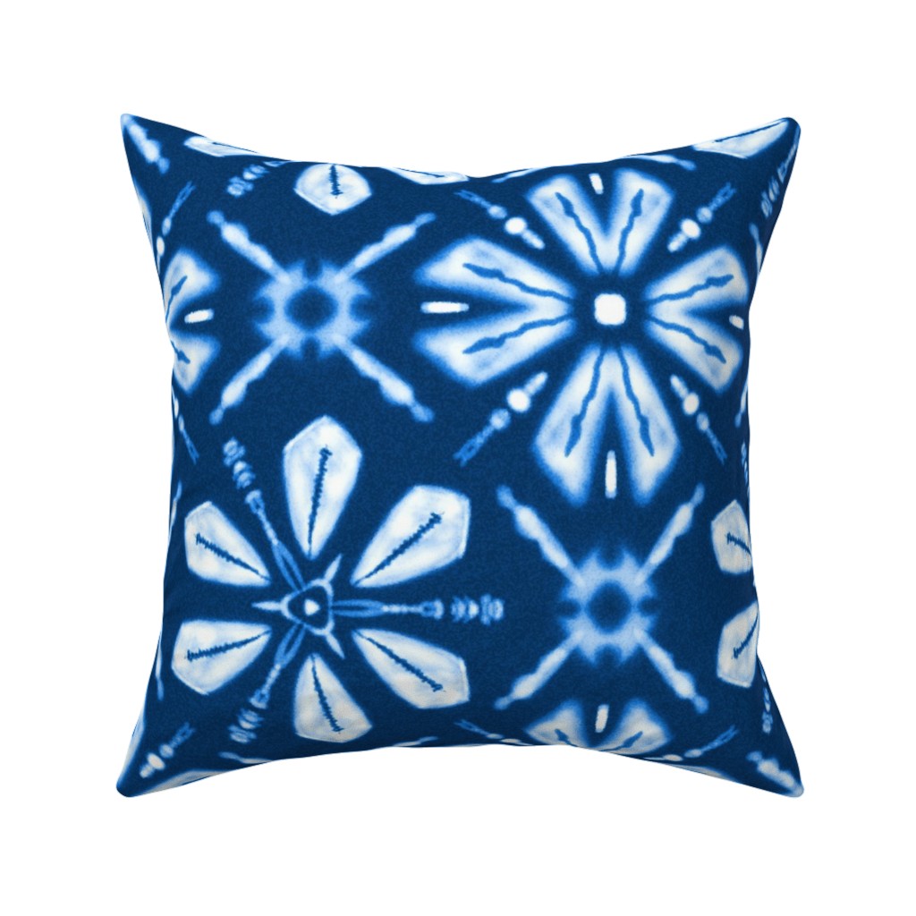Shibori Flowers Pillow, Woven, White, 16x16, Double Sided, Blue