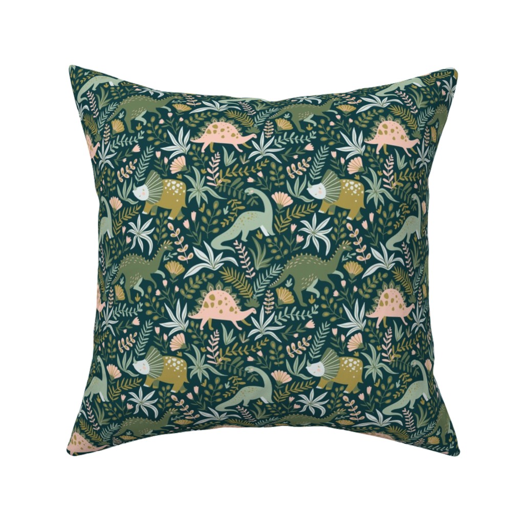 Dino - Green Pillow, Woven, White, 16x16, Double Sided, Green, Classic Green