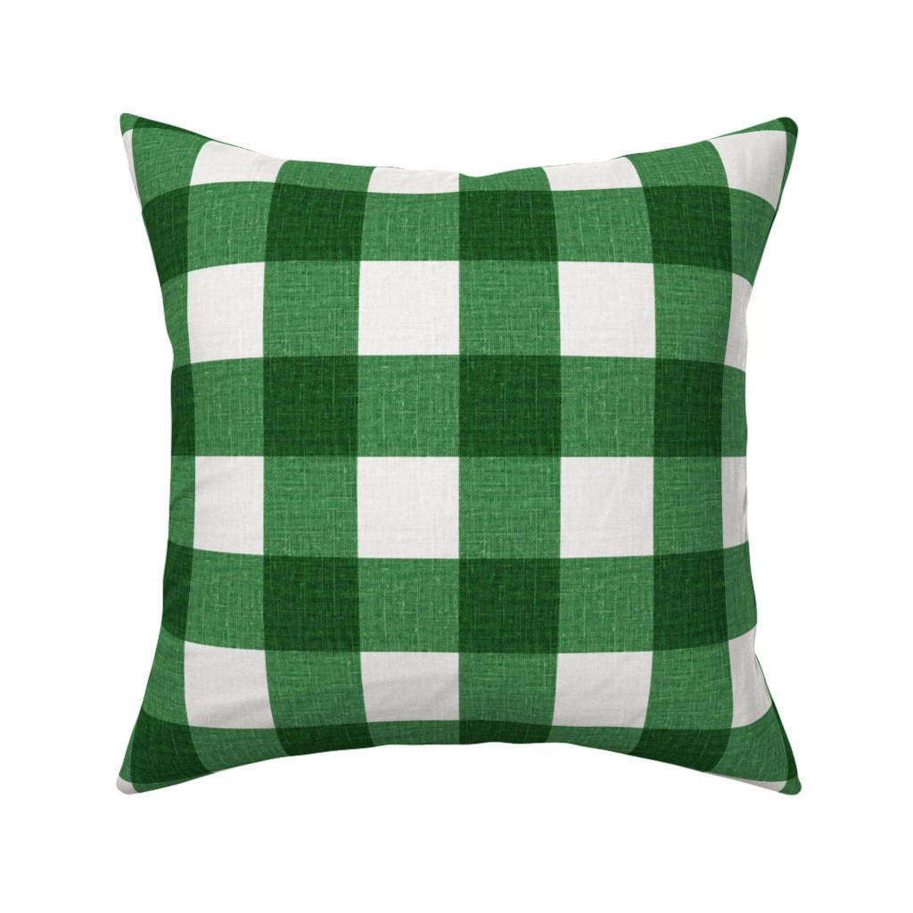 Gingham Linen - Green Pillow, Woven, White, 16x16, Double Sided, Green