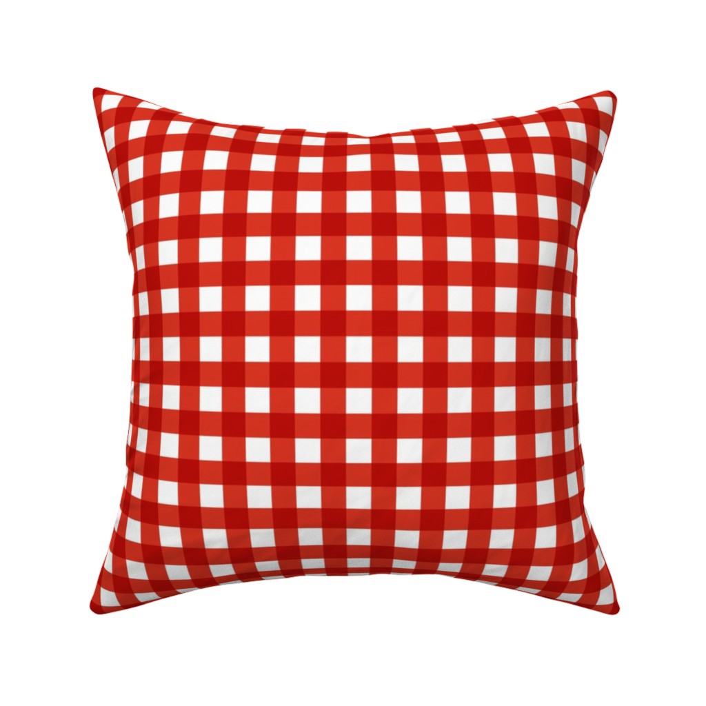 Gingham Plaid Check Pillow, Woven, White, 16x16, Double Sided, Red