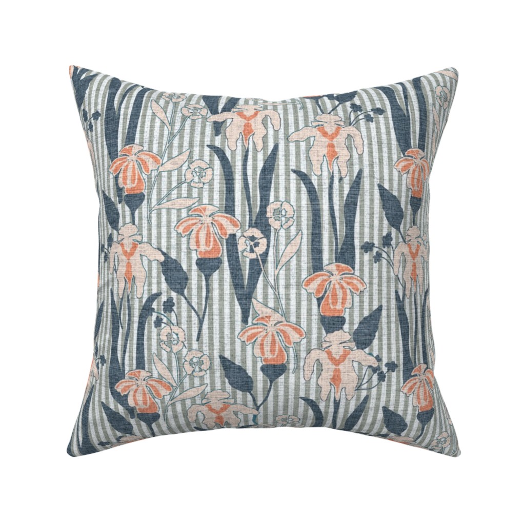 Farmhouse Floral Iris Pillow, Woven, White, 16x16, Double Sided, Blue