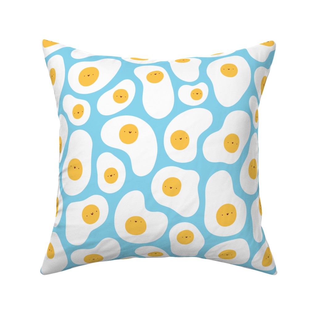 Cute Fried Eggs - Blue Pillow, Woven, White, 16x16, Double Sided, Blue