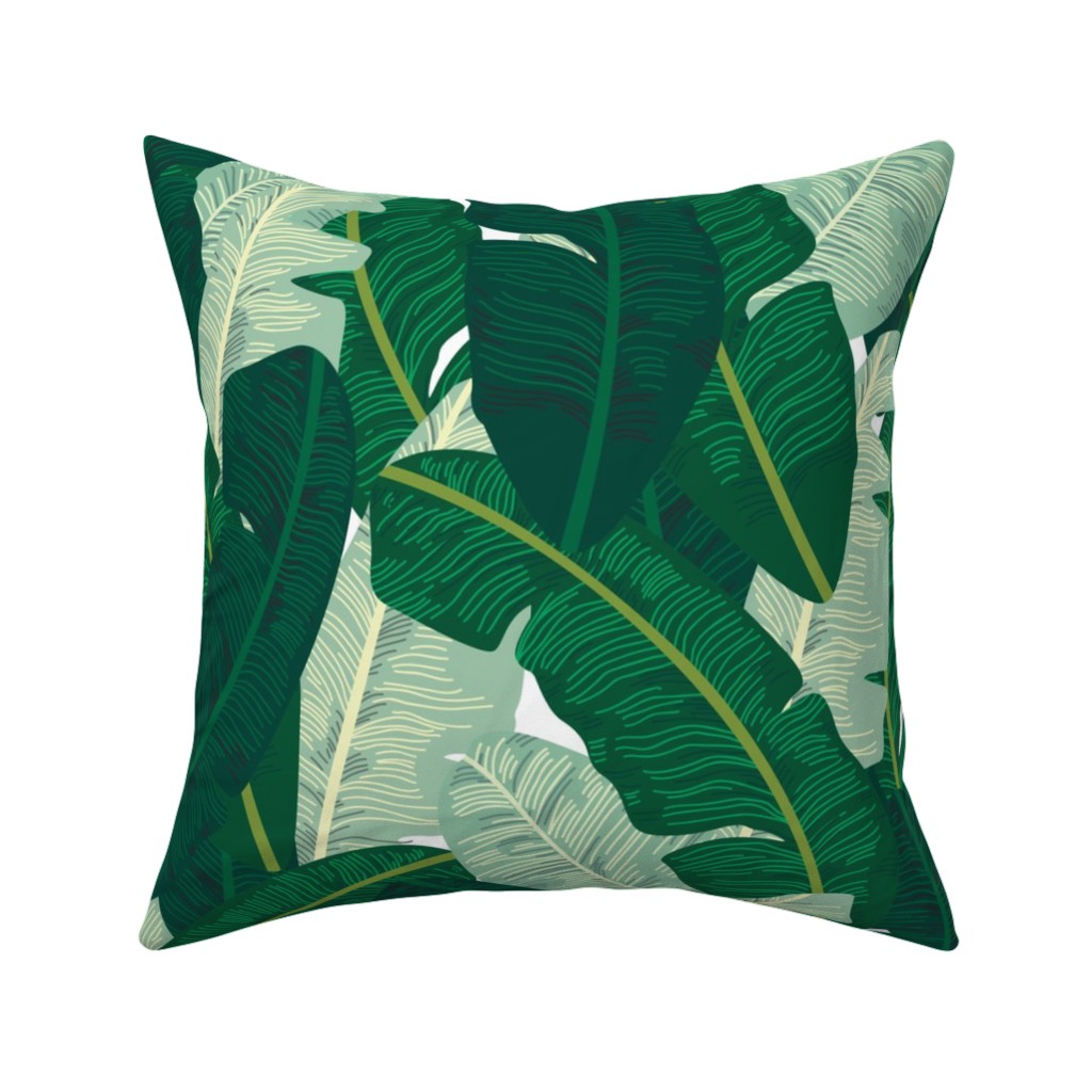 Classic Banana Leaves - Palm Springs Green Pillow, Woven, White, 16x16, Double Sided, Green, Classic Green