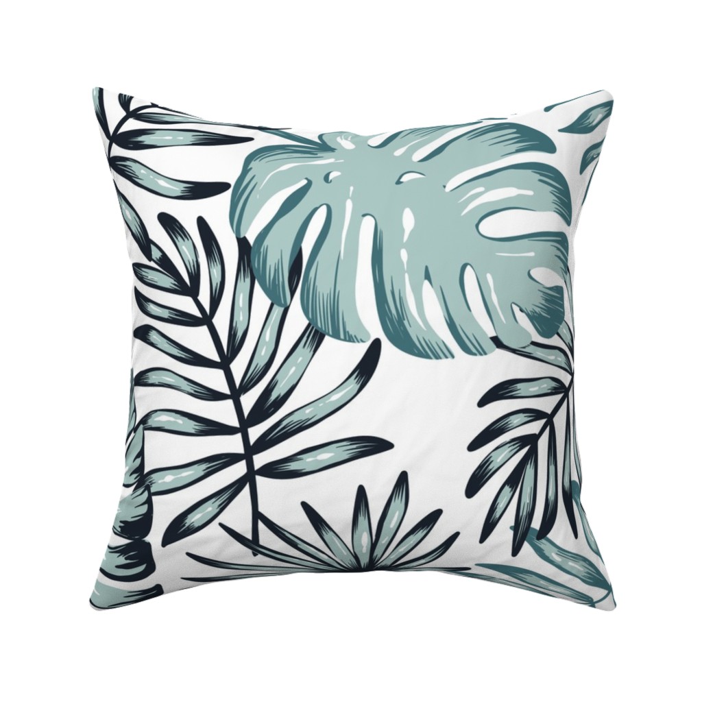 Tropical Leaves - Green Pillow, Woven, White, 16x16, Double Sided, Green, Classic Green