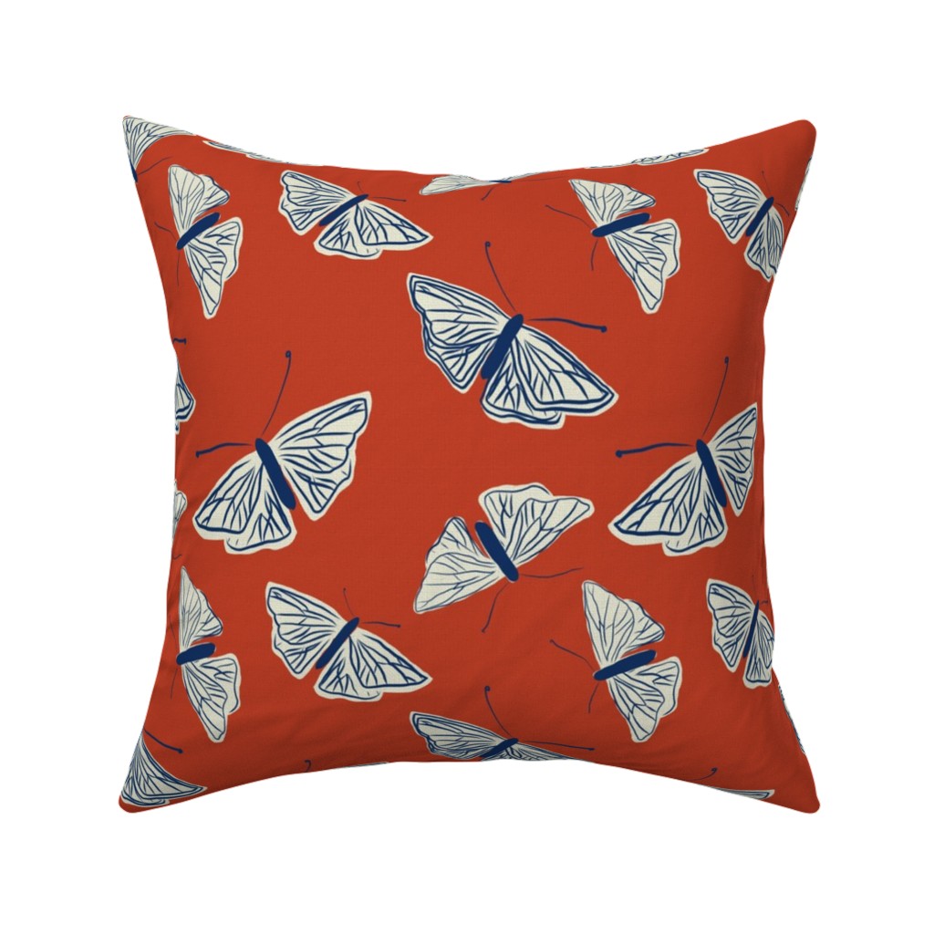 Moths - Rust Pillow, Woven, White, 16x16, Double Sided, Red, Red