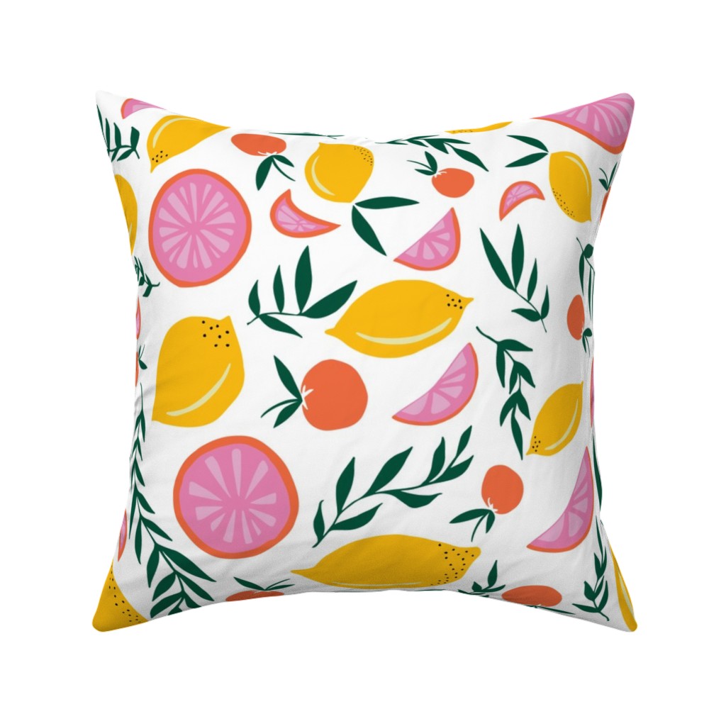 Citrus Grove - Pink and Yellow Pillow, Woven, White, 16x16, Double Sided, Pink, Bright Pink
