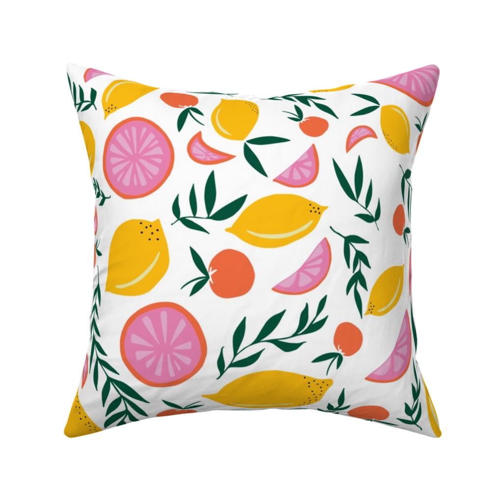 Citrus Grove - Pink and Yellow Pillow, Woven, White, 16x16, Double Sided, Pink