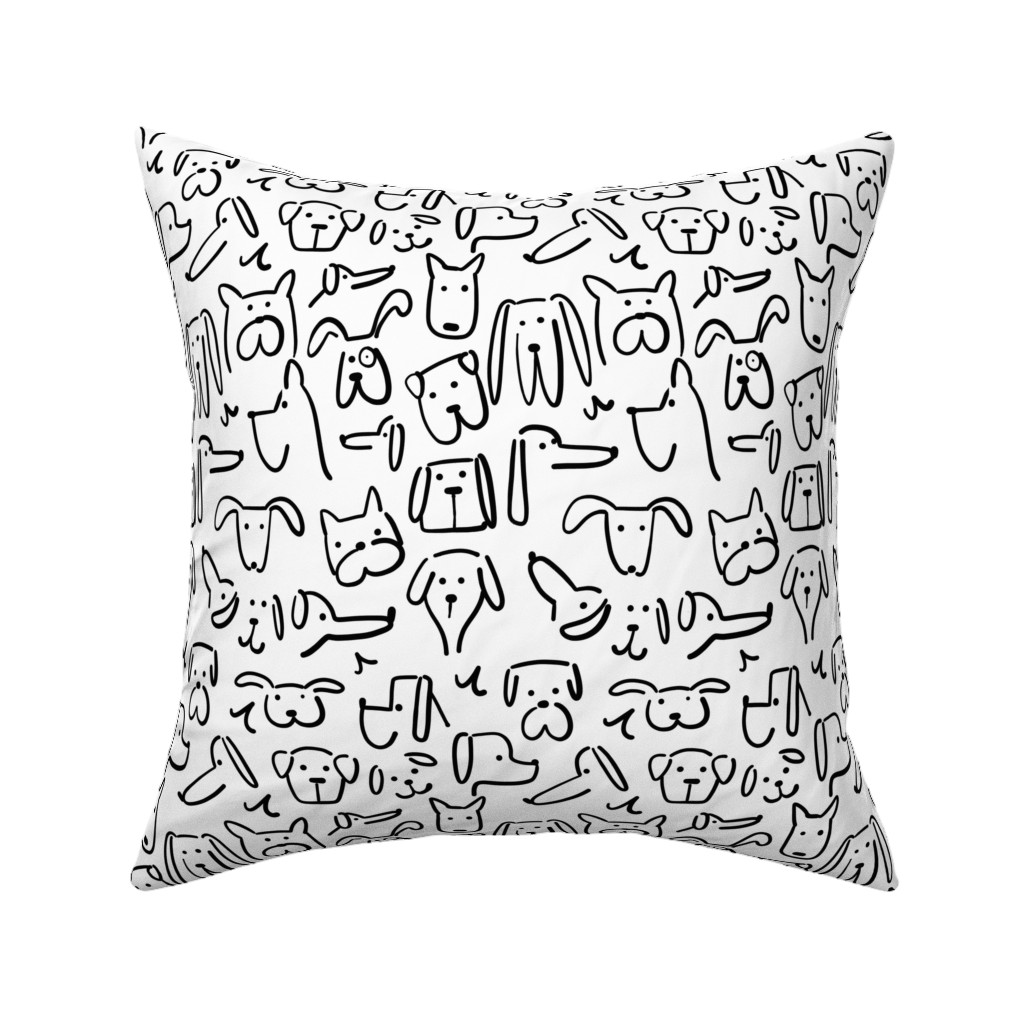 Playful Pups - Black and White Pillow, Woven, White, 16x16, Double Sided, White, White