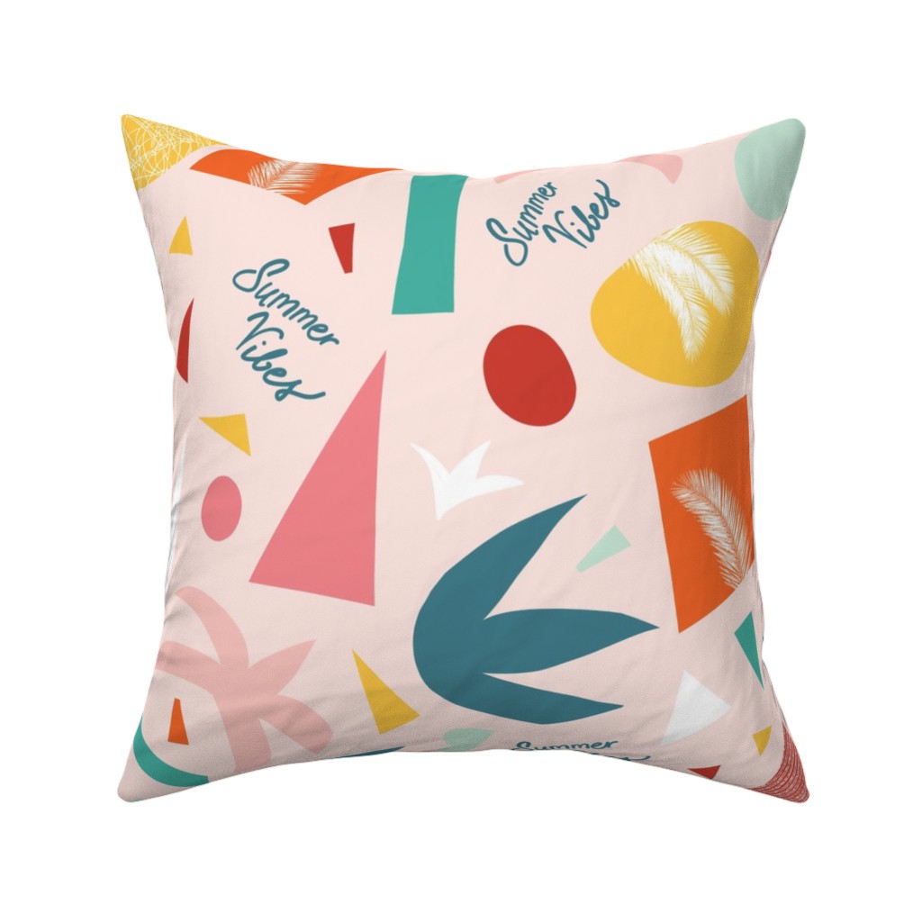 Summer Vibes Abstract Shapes Pillow, Woven, White, 16x16, Double Sided, Multicolor