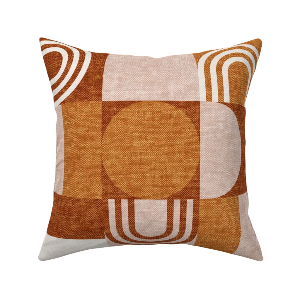 Aria Geometric Patchwork - Orange Pillow, Woven, White, 16x16, Double Sided, Orange