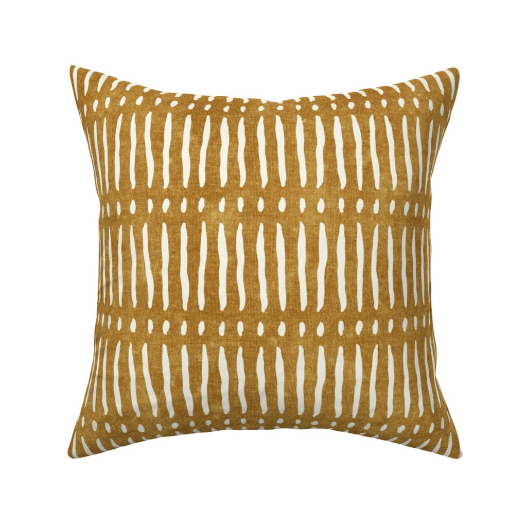 Vertical Dash Stripe Pillow, Woven, White, 16x16, Double Sided, Yellow, Camel