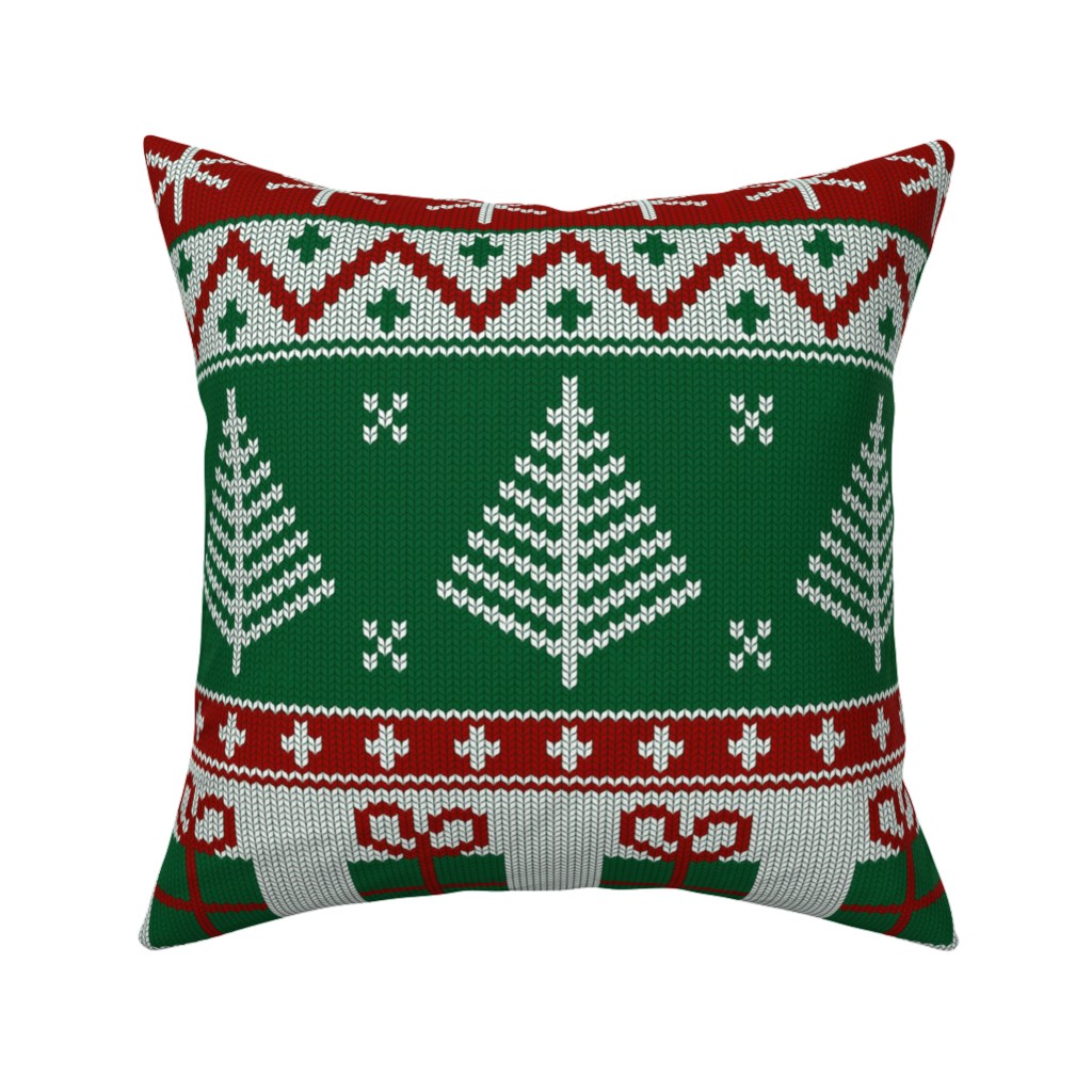 Christmas Knit - Green Pillow, Woven, White, 16x16, Double Sided, Multicolor