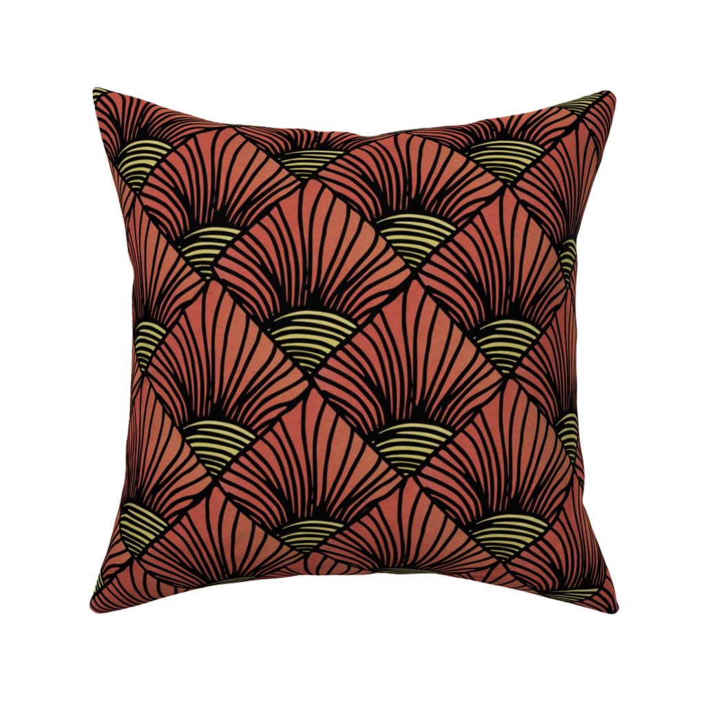 Art Deco Sunrise Pillow, Woven, White, 16x16, Double Sided, Red, Red