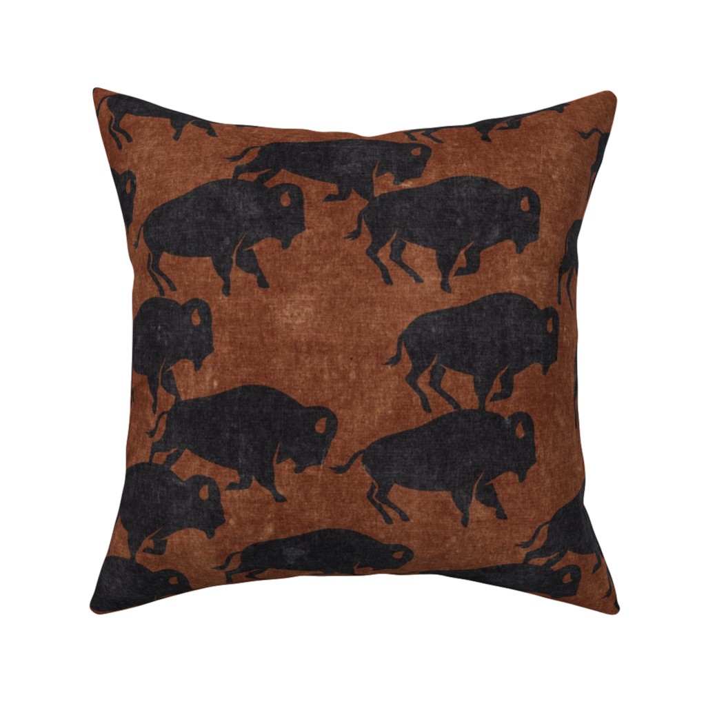 Bison Stampede - Inkwell on Brandywine Pillow, Woven, White, 16x16, Double Sided, Brown