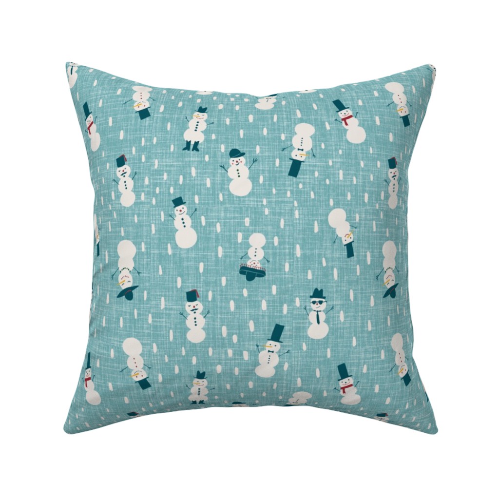 Snowman - Blue Pillow, Woven, White, 16x16, Double Sided, Blue