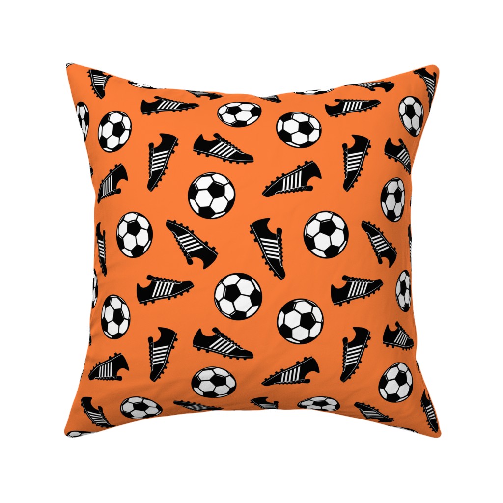 Soccer Balls and Cleats Pillow, Woven, White, 16x16, Double Sided, Orange, Tawny