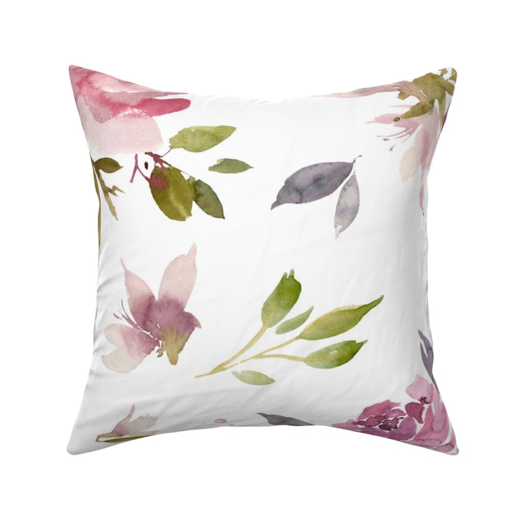 Watercolor Mauve Floral - Pink and Purple Pillow, Woven, White, 16x16, Double Sided, Pink