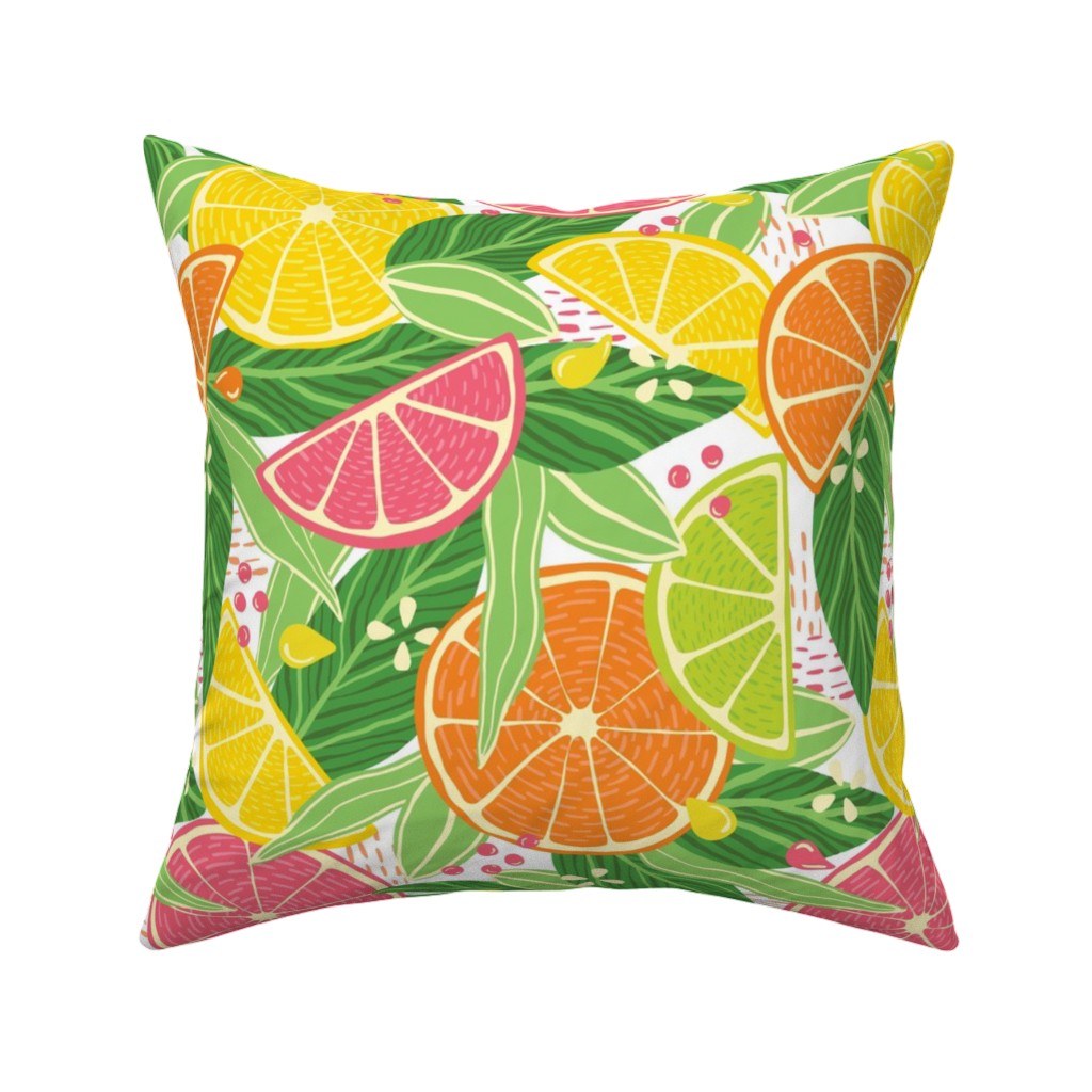 Summer Citrus Fruit Slices - Multi Pillow, Woven, White, 16x16, Double Sided, Multicolor