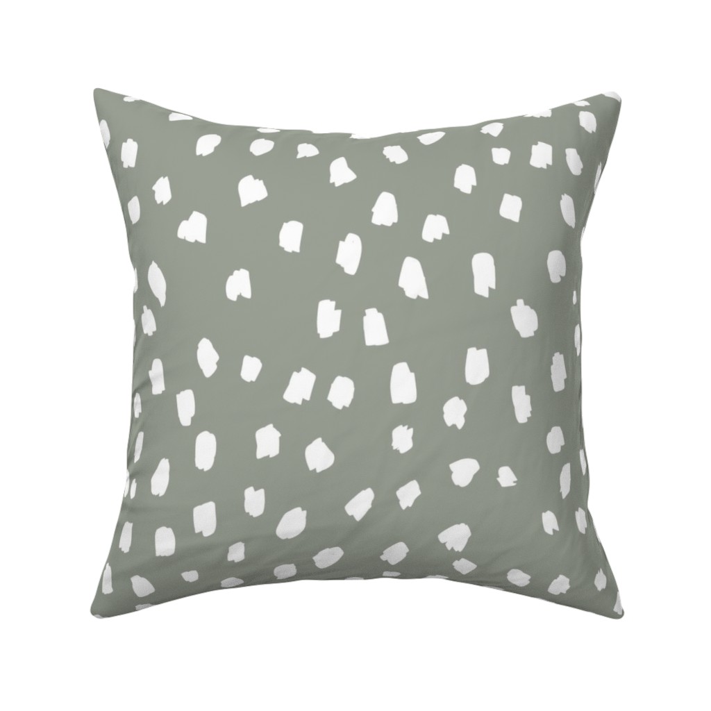 Painterly White Marks Pillow, Woven, White, 16x16, Double Sided, Green