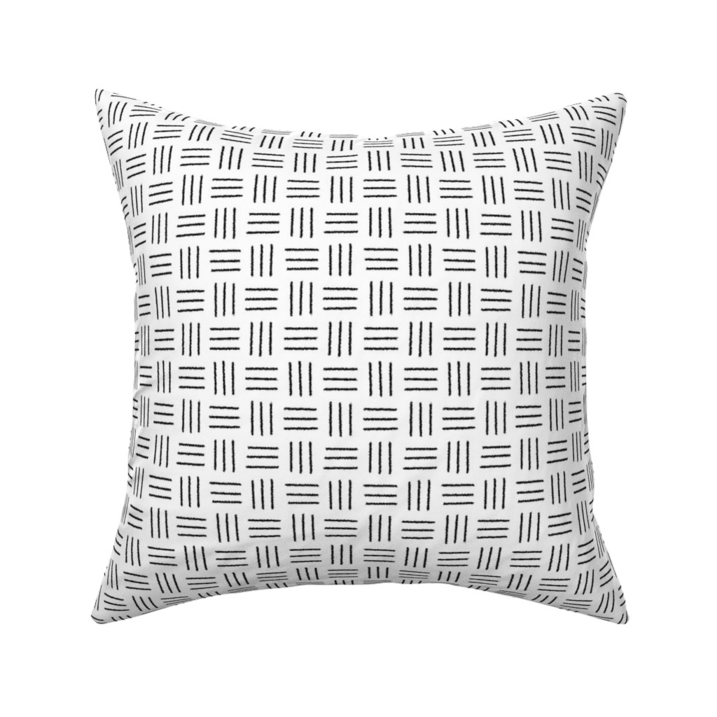 Mudcloth Basket Weave - Black on White Pillow, Woven, White, 16x16, Double Sided, White, White