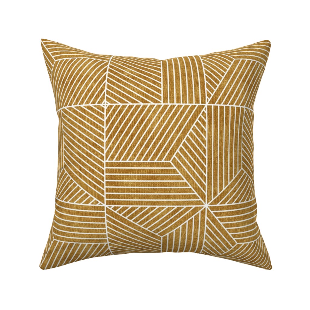 Bohemian Geometric Tiles - Mustard Pillow, Woven, White, 16x16, Double Sided, Yellow