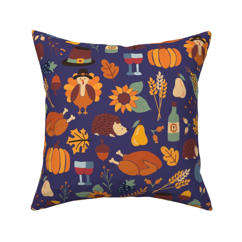 Thanksgiving Table - Multi Pillow, Woven, White, 16x16, Double Sided, Multicolor