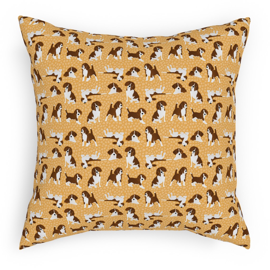 Beagle Dog Pillow, Woven, White, 18x18, Double Sided, Orange