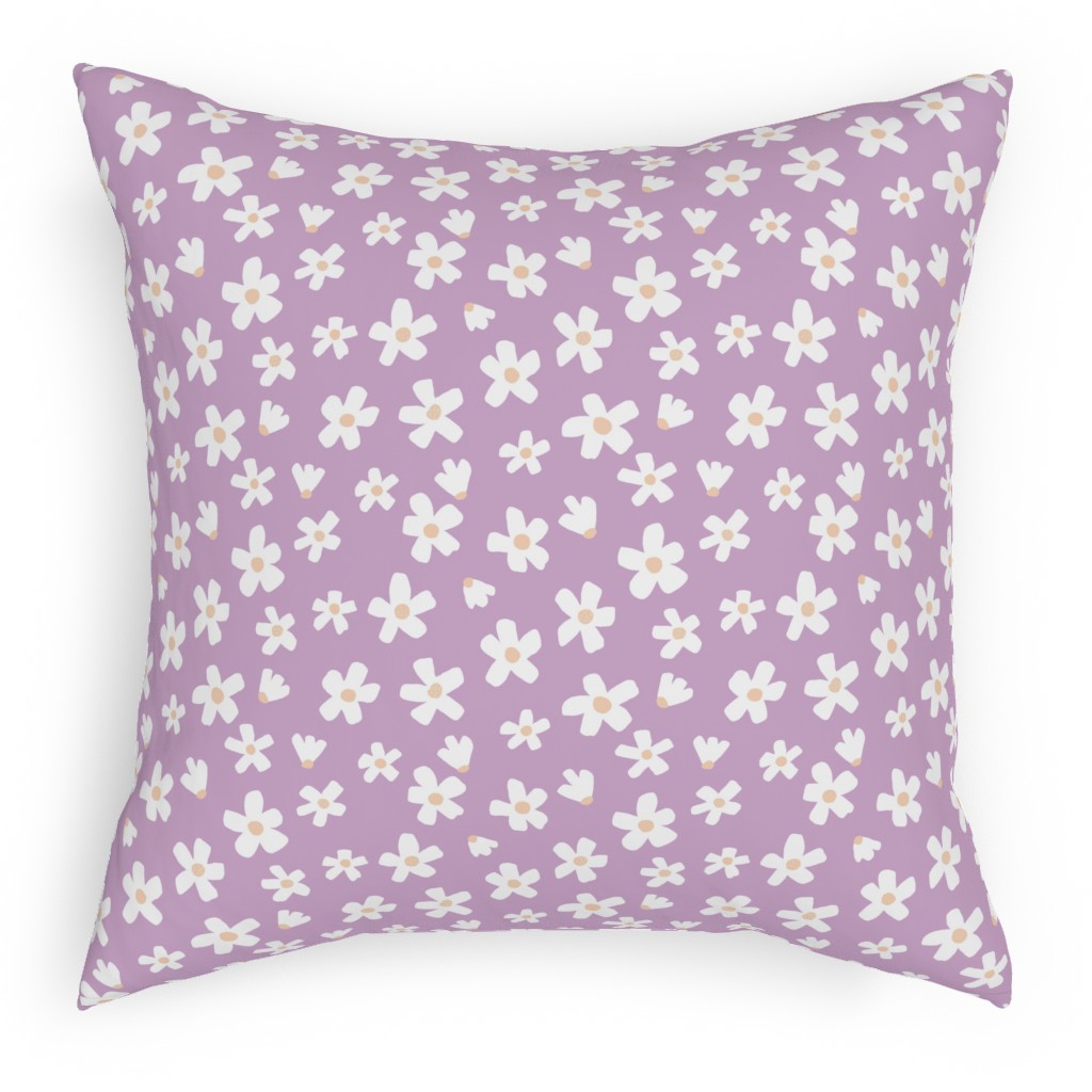 Daisy Garden Floral - Purple Pillow, Woven, White, 18x18, Double Sided, Purple