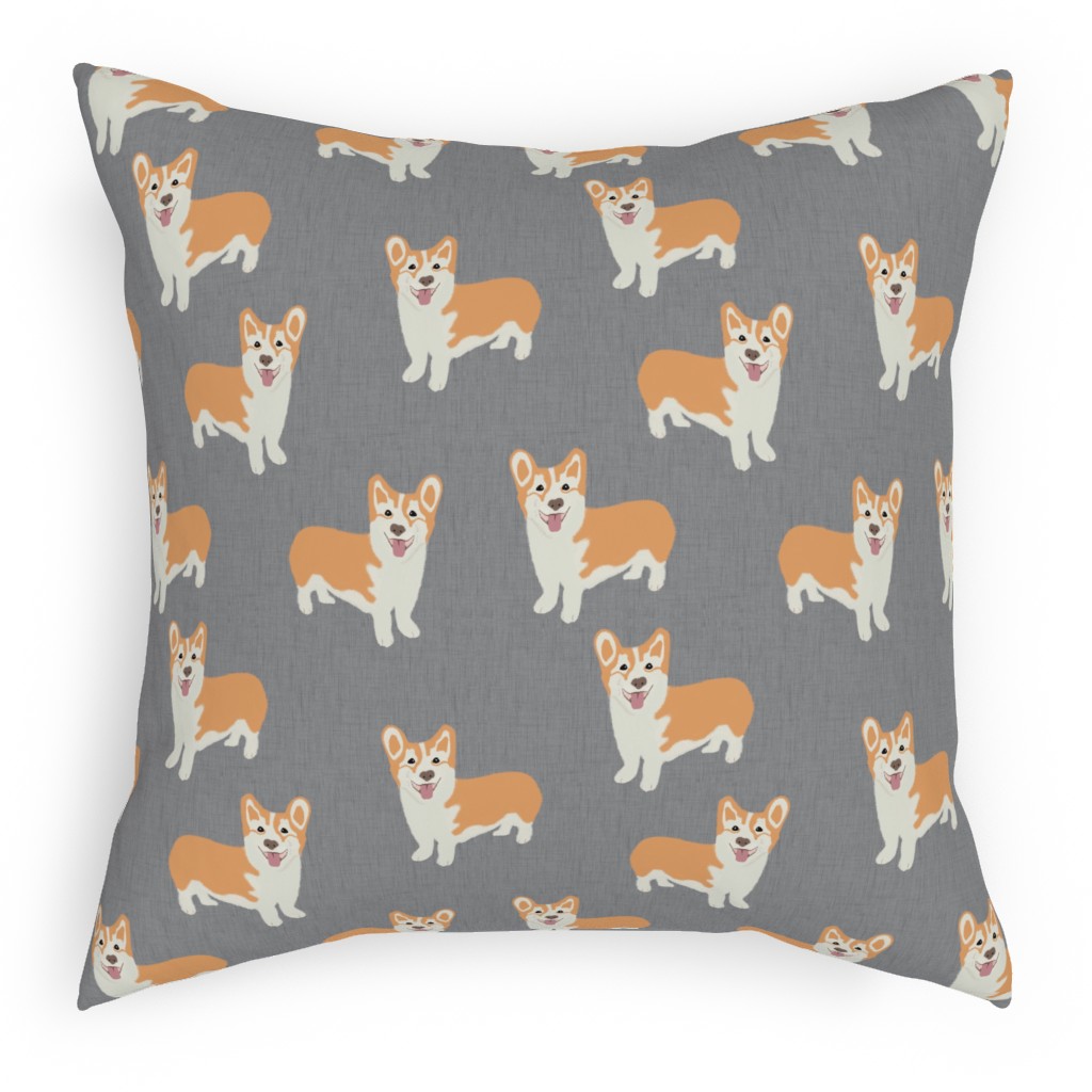 Corgi Pillow, Woven, White, 18x18, Double Sided, Gray