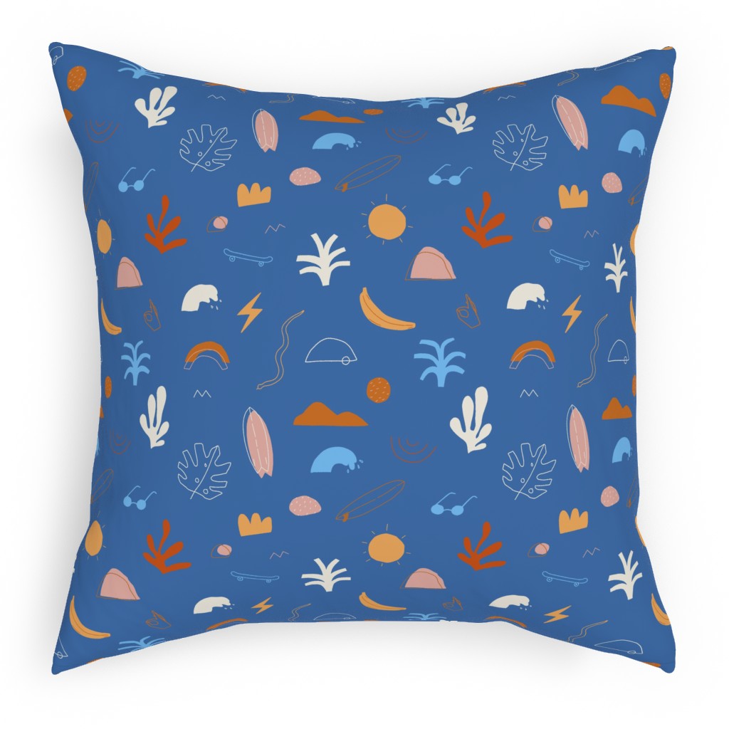 Summer Dayz - Blue Pillow, Woven, White, 18x18, Double Sided, Blue, True Blue